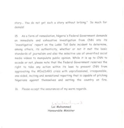 FG petitions CNN over investigative report on Lekki shooting, threatens action