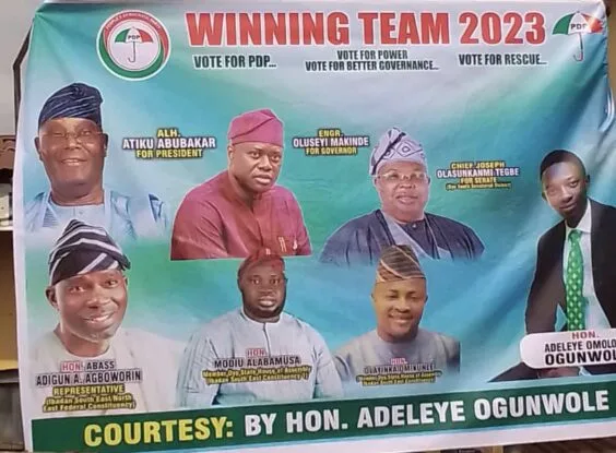 2023: Ogunwole supports PDP candidates with banners in Ibadan 