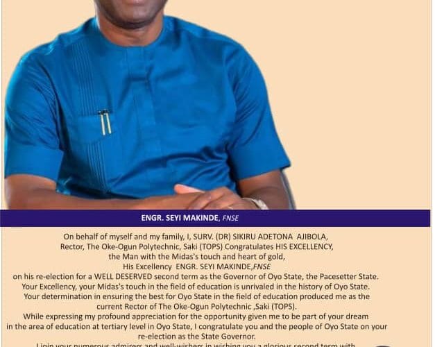 The Oke-Ogun Polytechnic Rector, Congratulates Makinde on His Re-election 