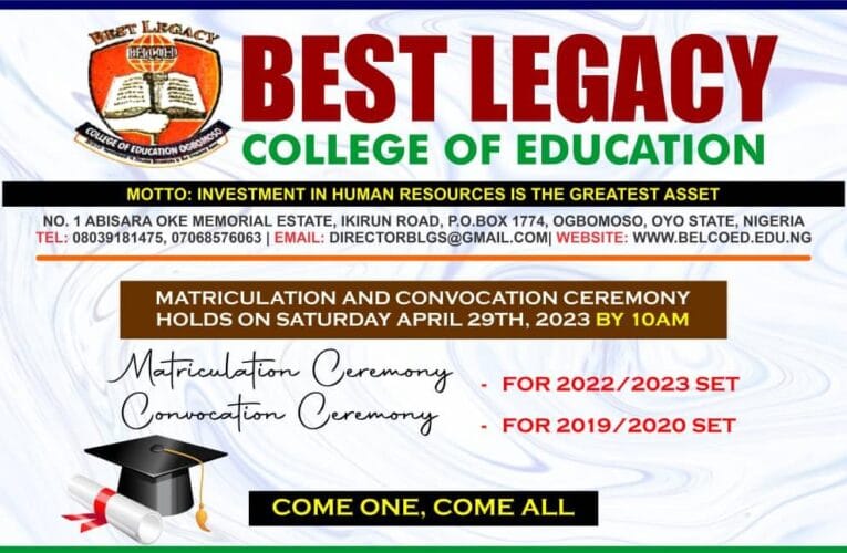 2022/23: Best Legacy holds Matriculation, Convocation Saturday
