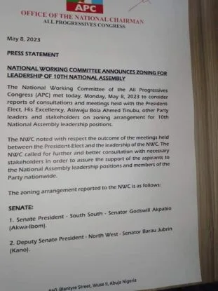 BREAKING: APC NWC finally releases 10th NASS zoning formula 