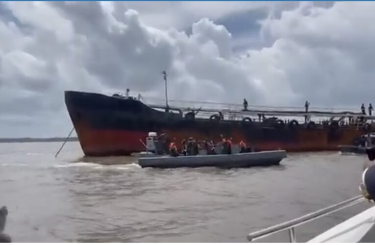 VIDEO: Destroy massive ship caught with 800,000 liters of stolen crude— Tinubu orders Navy 