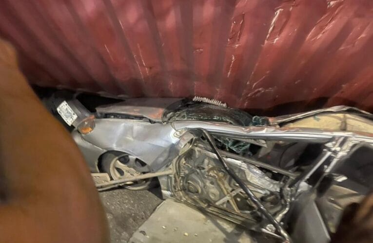 VIDEO: 40ft Container Trailer Falls On Car At Ojuelegba Bridge, Lagos