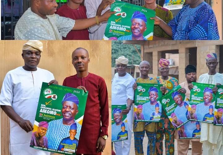LG POLL: Adewusi Donates Campaign Posters to Afijio PDP Chairmanship Candidate, Hon.Aikomo