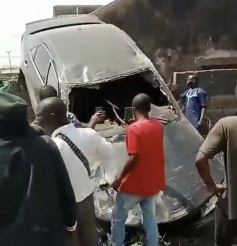 VIDEO: Ibadan Residents Shocked As Car Flies Over Fence 