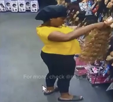 Video: Beautiful Lady Caught Stealing Human Hair From Salon 