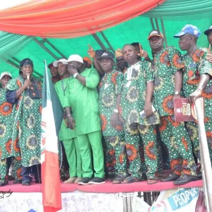 PHOTOS: FIBSU Nat’l Declares Support as Dr. GLORIOUS Receives PDP Flag at Egbeda/Ona-Ara Mega Rally 2024