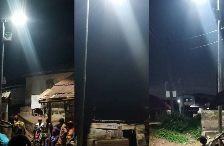 PHOTOS: Excitement As Agboworin’s Solar-Powered Street Lights Illuminates Communities In Constituency