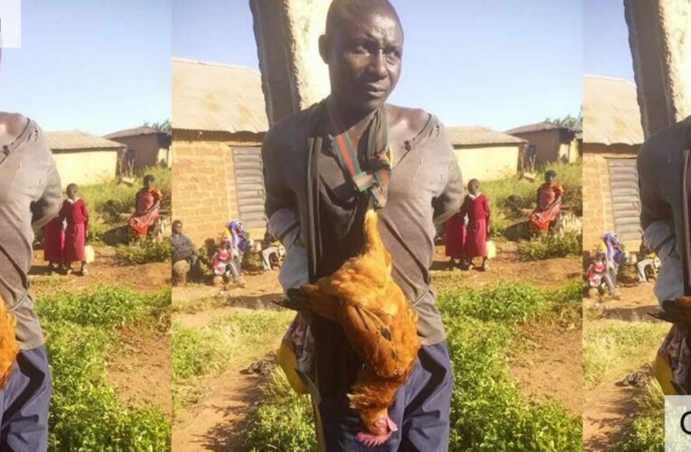 PHOTOS: Thief Tied To Electric Pole With Stolen Chicken Around His Neck 