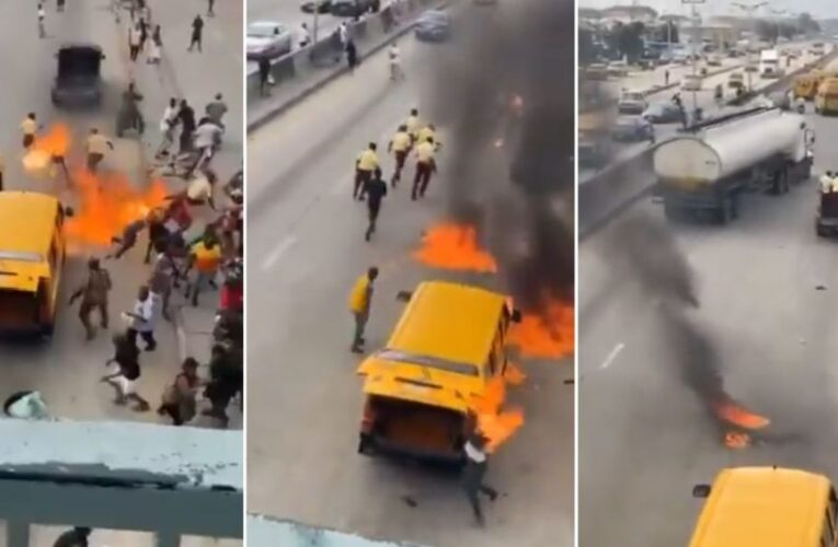 VIDEO: Drama As Bus Driver Sets Himself, LASTMA Officials Ablaze 