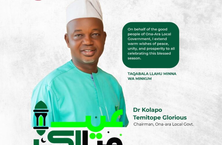 Eid Mubarak: Ona Ara Local Government Chairman, Dr. Temitope Abideen Kolapo Greets Muslims on Salah