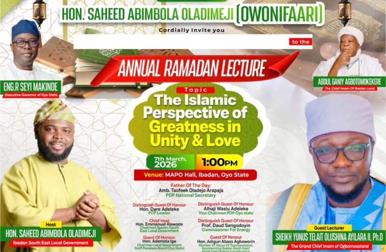 Mapo Hall to Host Hon. Saheed Abimbola’s Ramadan Lecture on Saturday
