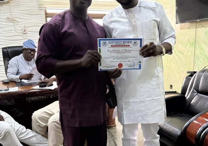 Oyo Lawmaker, Wale Canada Receives Certificate of Return as APM Consensus Candidate for Third Term, Appreciates Gov. Makinde, Party Leaders, Supporters