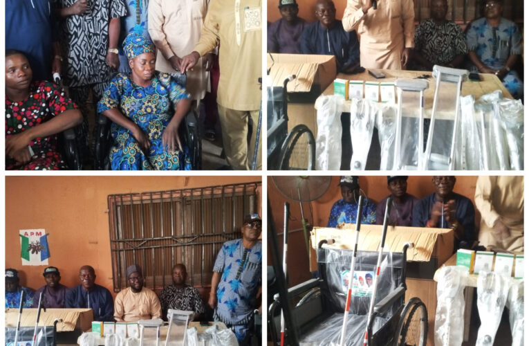 Excitement As APM Reps Candidate, Hon. Shehu Donates Wheelchairs, Rice, Crutches To Persons With Disabilities In Ido